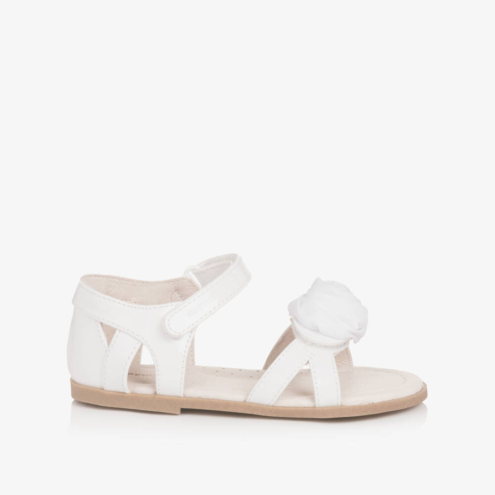Mayoral-Girls White Patent Faux Leather Sandals with Rose Appliqué | Childrensalon