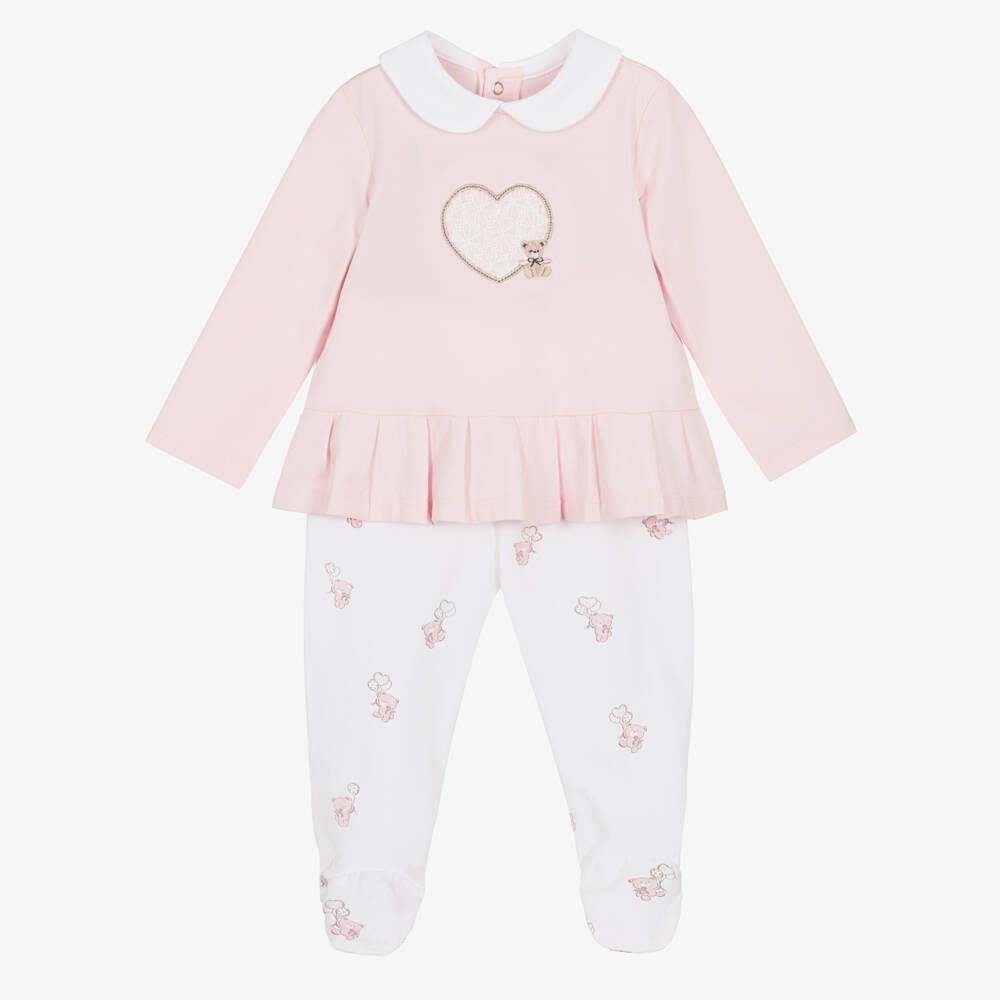 Mayoral Для новорожденных-Girls White & Pink Cotton 2 Piece Babygrow | Childrensalon