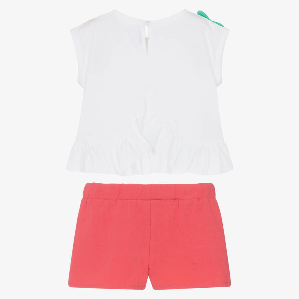 Mayoral-Girls White & Pink Cotton Jersey Fruit Print Shorts Set | Childrensalon