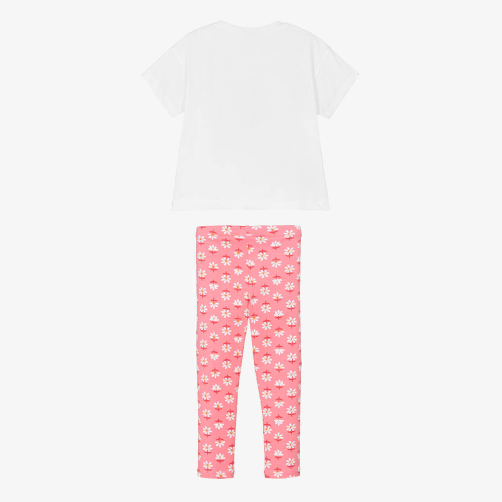 Mayoral-Girls White & Pink Floral Cotton Jersey Leggings Set | Childrensalon