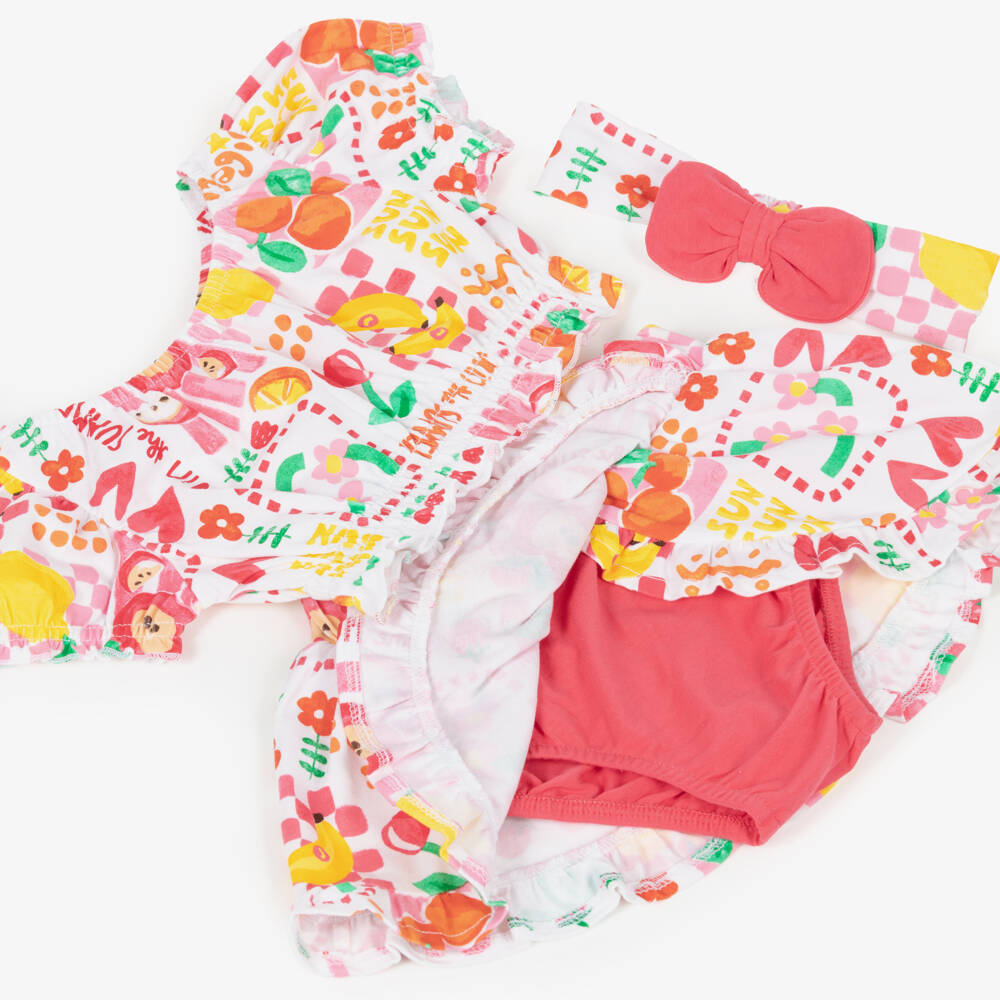 Mayoral-طقم تنورة قطن جيرسي لون أبيض وزهري للبنات | Childrensalon