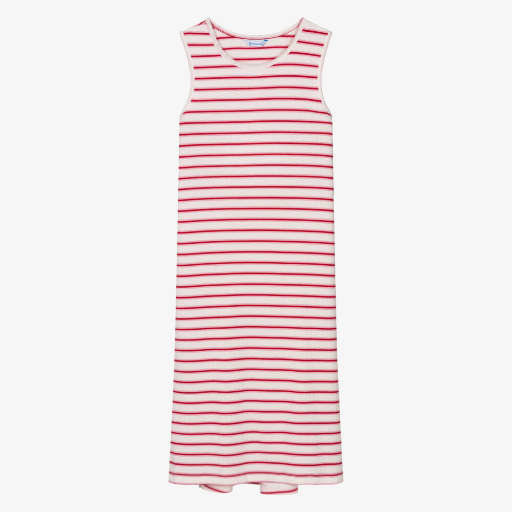 Mayoral-Girls White & Pink Striped Jersey Maxi Dress | Childrensalon