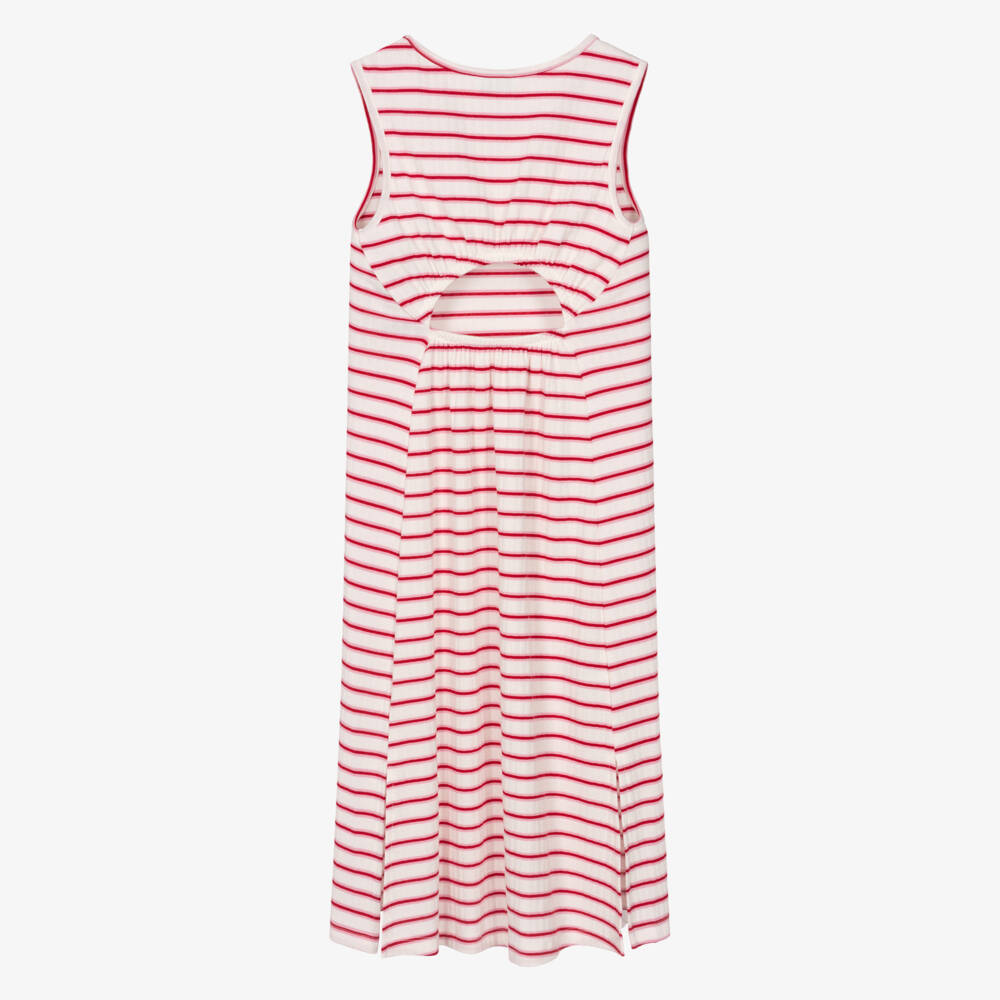 Mayoral-Girls White & Pink Striped Jersey Maxi Dress | Childrensalon