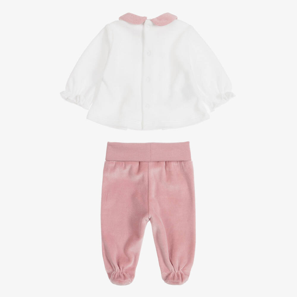 Mayoral Newborn-Girls White & Pink Velour 2-Piece Babygrow | Childrensalon