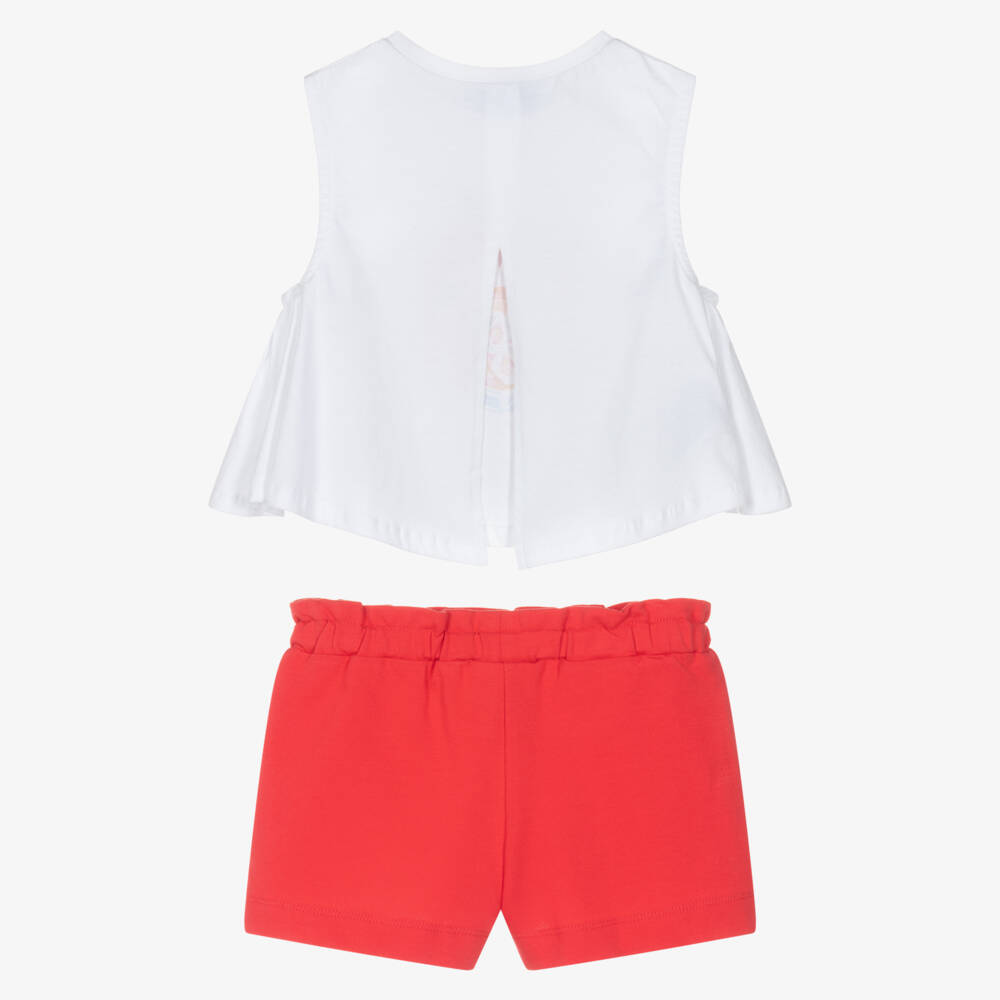 Mayoral-Girls White & Red Cotton Shorts Set with Drink Print | Childrensalon