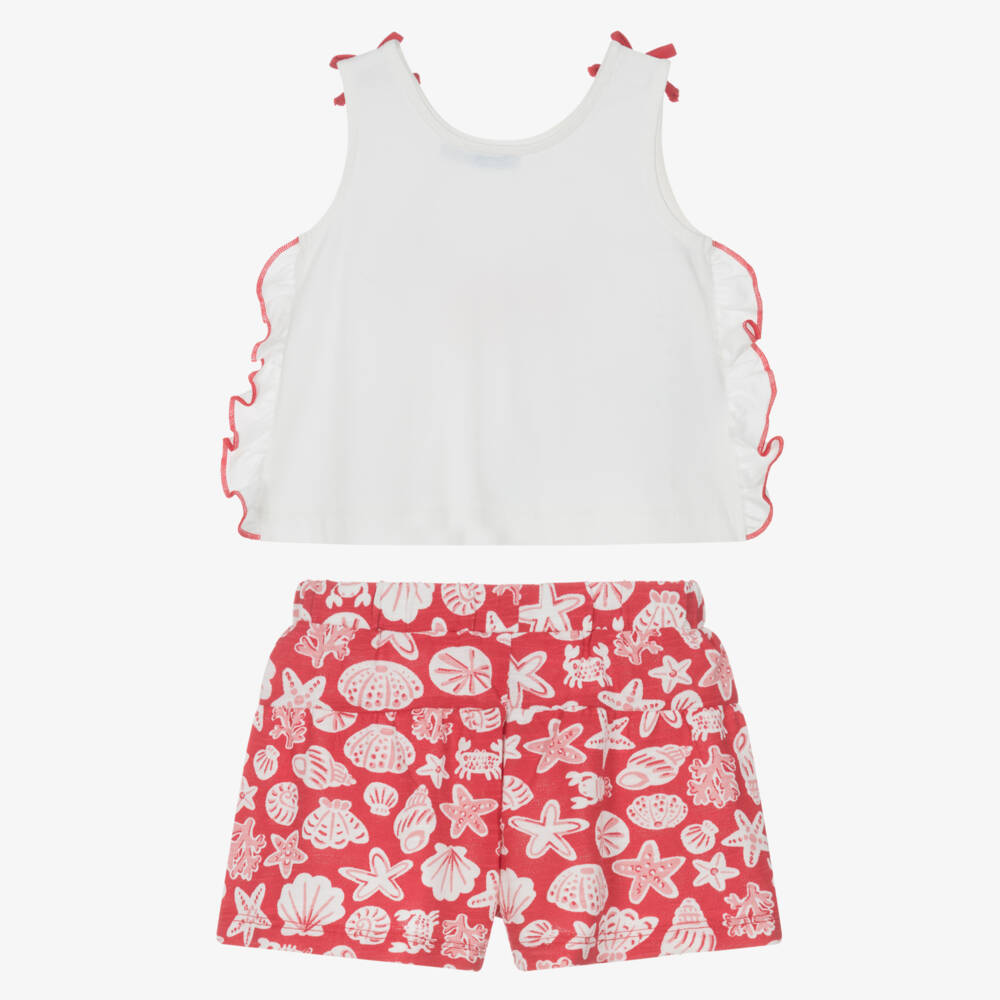 Mayoral-Girls White & Red Sea Motif Cotton Shorts Set | Childrensalon