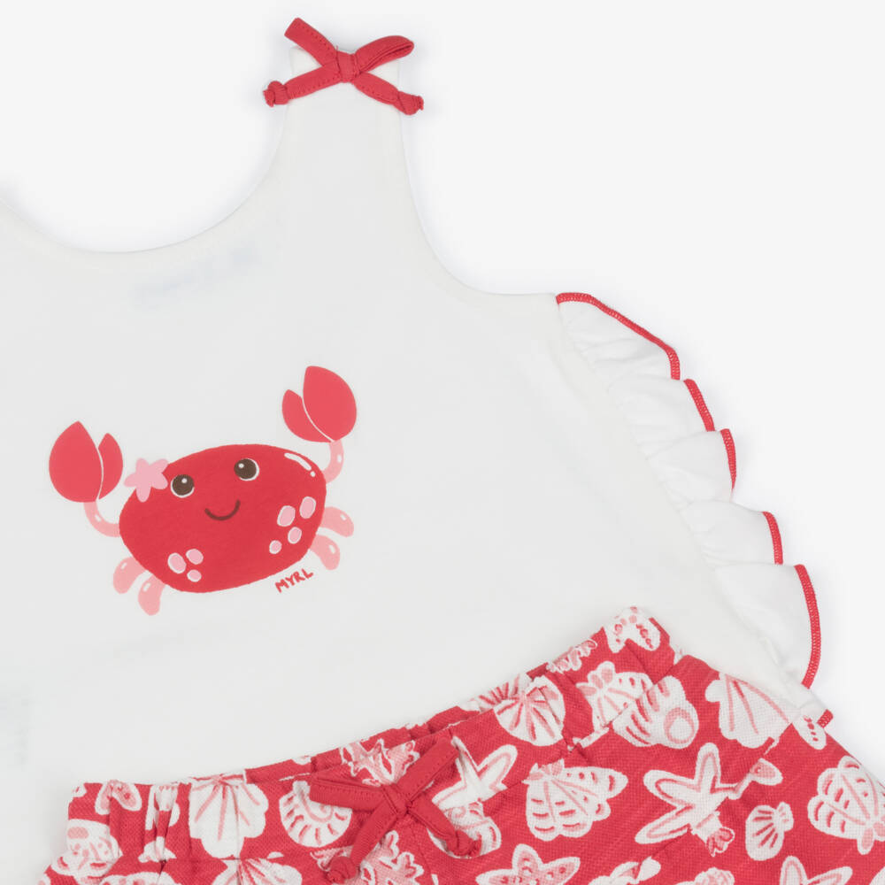 Mayoral-Girls White & Red Sea Motif Cotton Shorts Set | Childrensalon