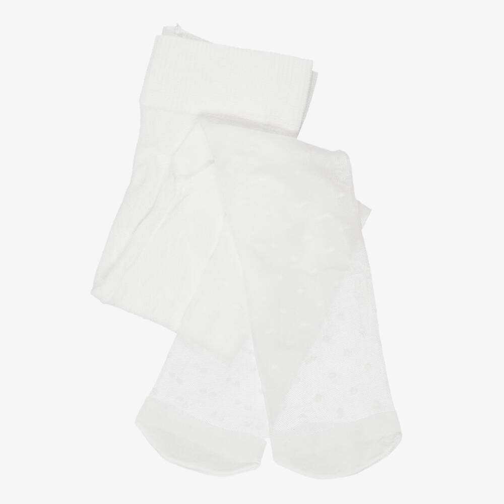 Mayoral-Girls White Sheer Dot Tights | Childrensalon