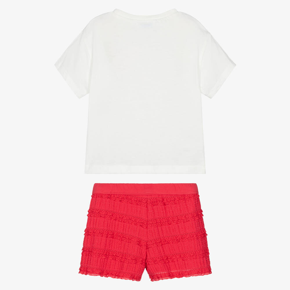 Mayoral-Girls White T-Shirt & Red Shorts Set | Childrensalon