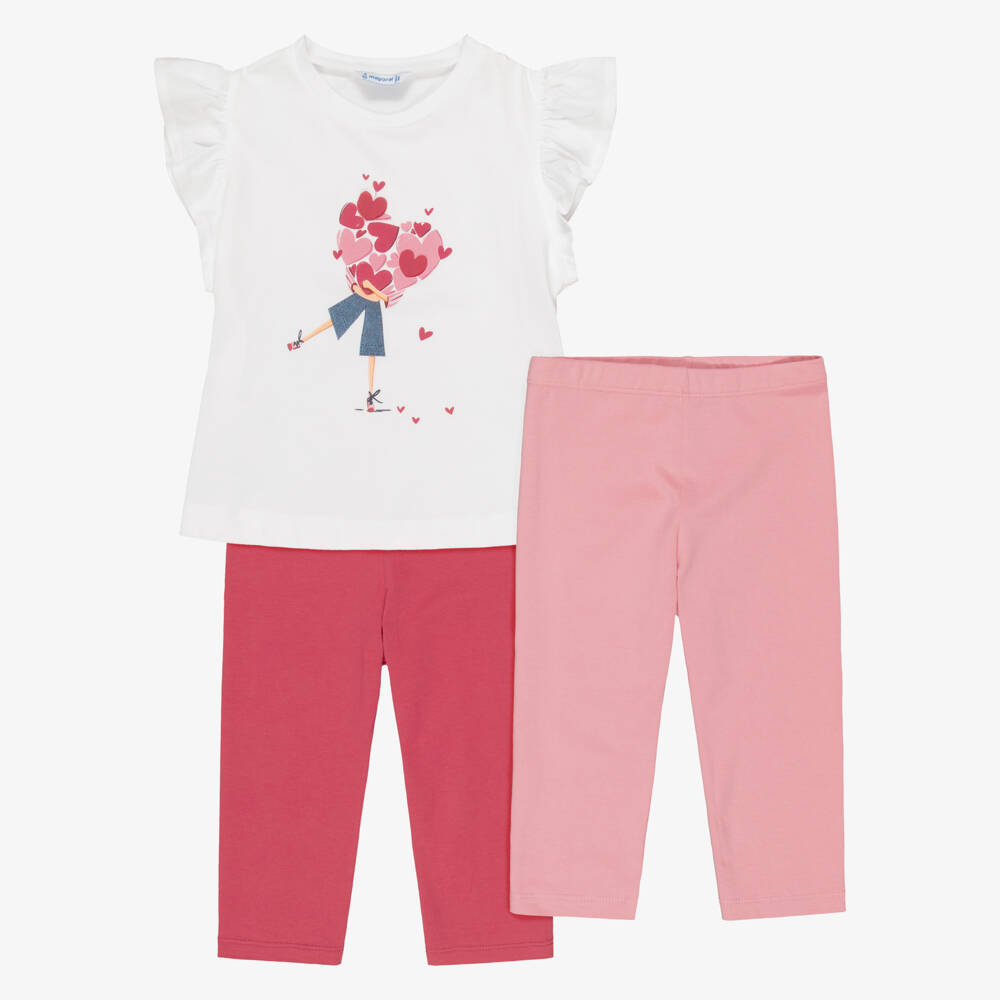 Mayoral-Girls White Top & Leggings Set with Hearts Motif | Childrensalon