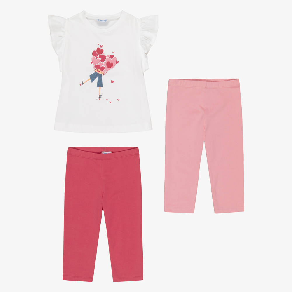 Mayoral-Girls White Top & Leggings Set with Hearts Motif | Childrensalon