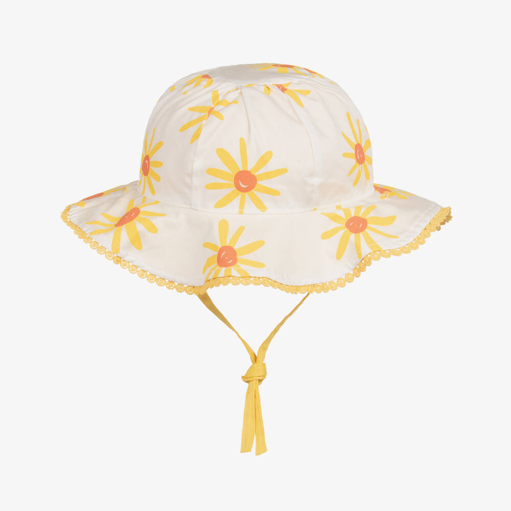 Mayoral-Girls White & Yellow Cotton Reversible Sun Hat | Childrensalon