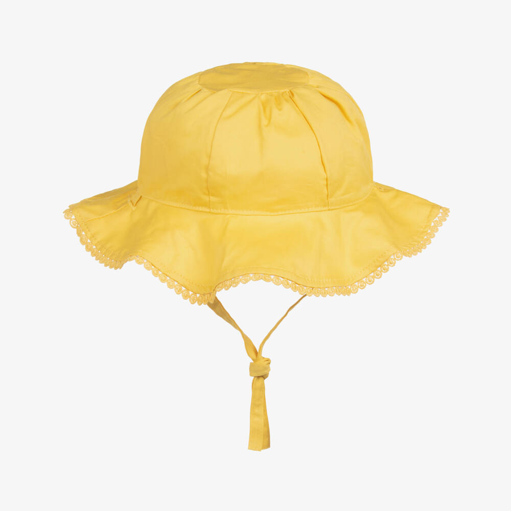Mayoral-Girls White & Yellow Cotton Reversible Sun Hat | Childrensalon
