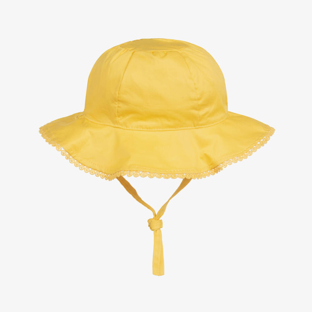 Mayoral-Girls White & Yellow Cotton Reversible Sun Hat | Childrensalon