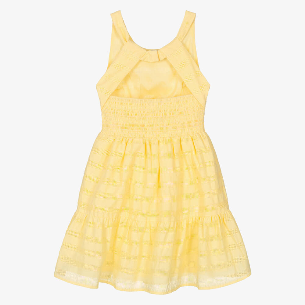 Mayoral-Girls Yellow Cotton Dress with Shirred Detail | Childrensalon