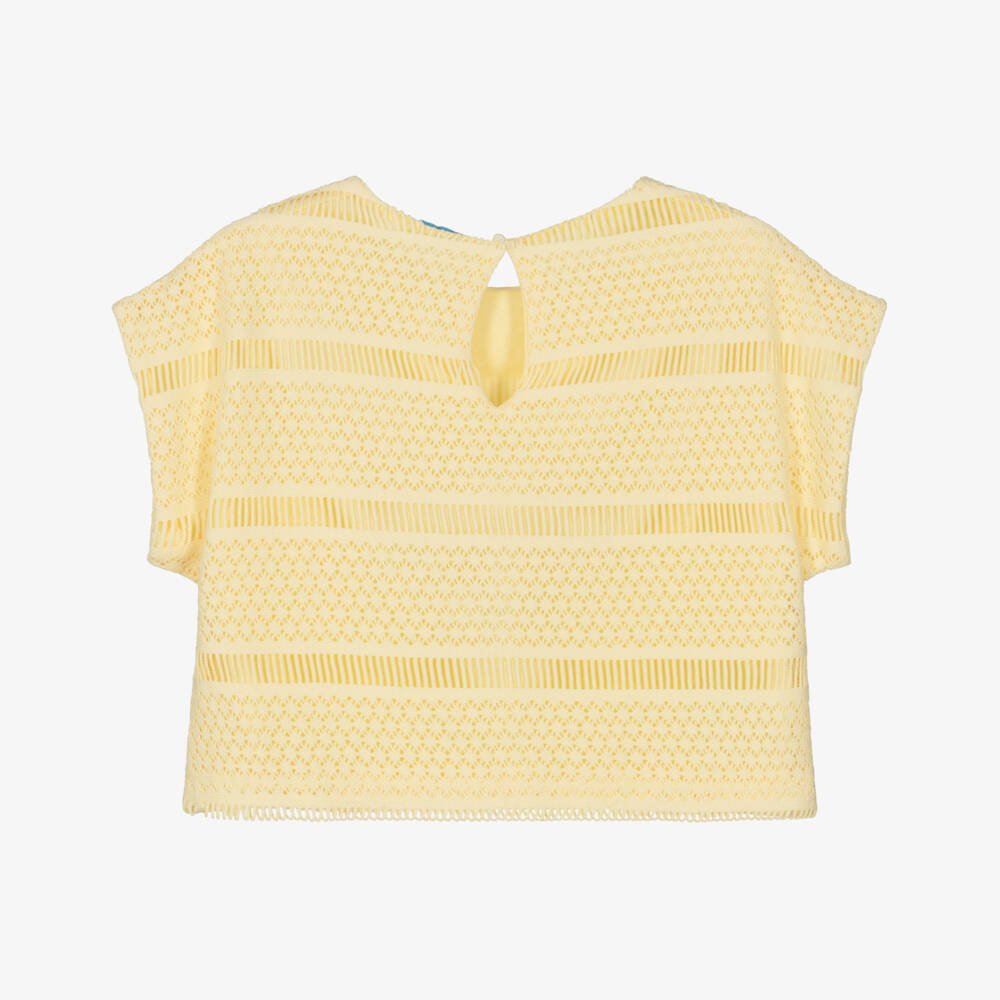 Mayoral-Girls Yellow Striped Crochet Top | Childrensalon
