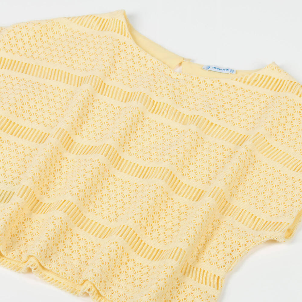 Mayoral-Girls Yellow Striped Crochet Top | Childrensalon