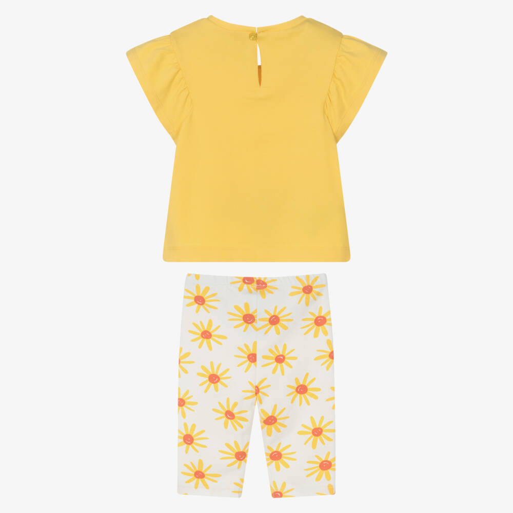 Mayoral-Girls Yellow & White Cotton Jersey Sunshine Leggings Set | Childrensalon