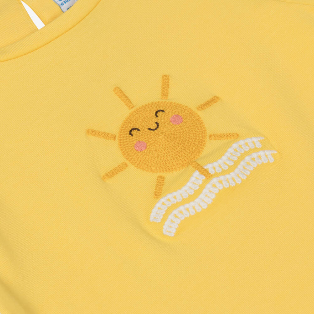 Mayoral-Girls Yellow & White Cotton Jersey Sunshine Leggings Set | Childrensalon