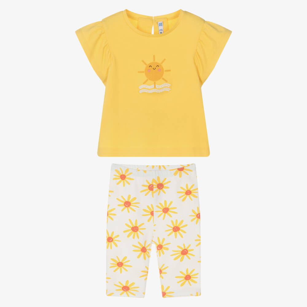 Mayoral-Girls Yellow & White Cotton Jersey Sunshine Leggings Set | Childrensalon