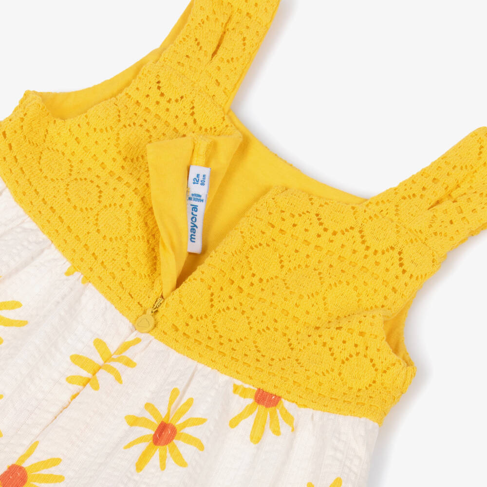 Mayoral-Girls Yellow & White Floral Cotton Jersey Sun Dress | Childrensalon