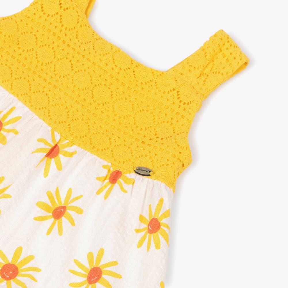 Mayoral-Girls Yellow & White Floral Cotton Jersey Sun Dress | Childrensalon