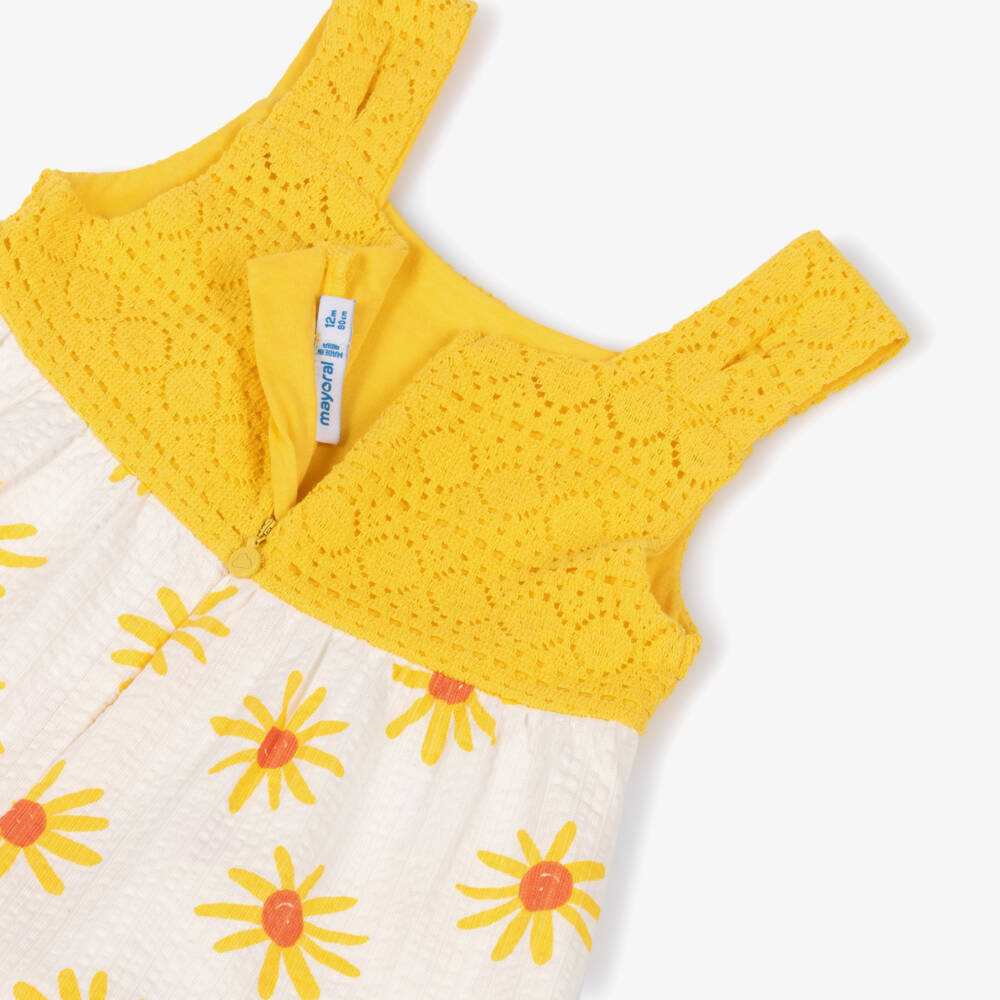 Mayoral-Girls Yellow & White Floral Cotton Jersey Sun Dress | Childrensalon