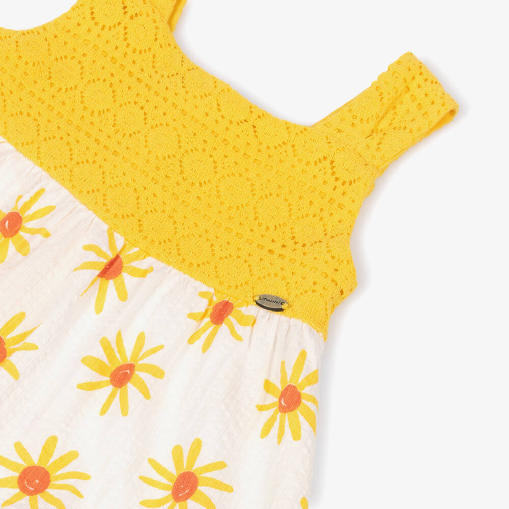 Mayoral-Girls Yellow & White Floral Cotton Jersey Sun Dress | Childrensalon