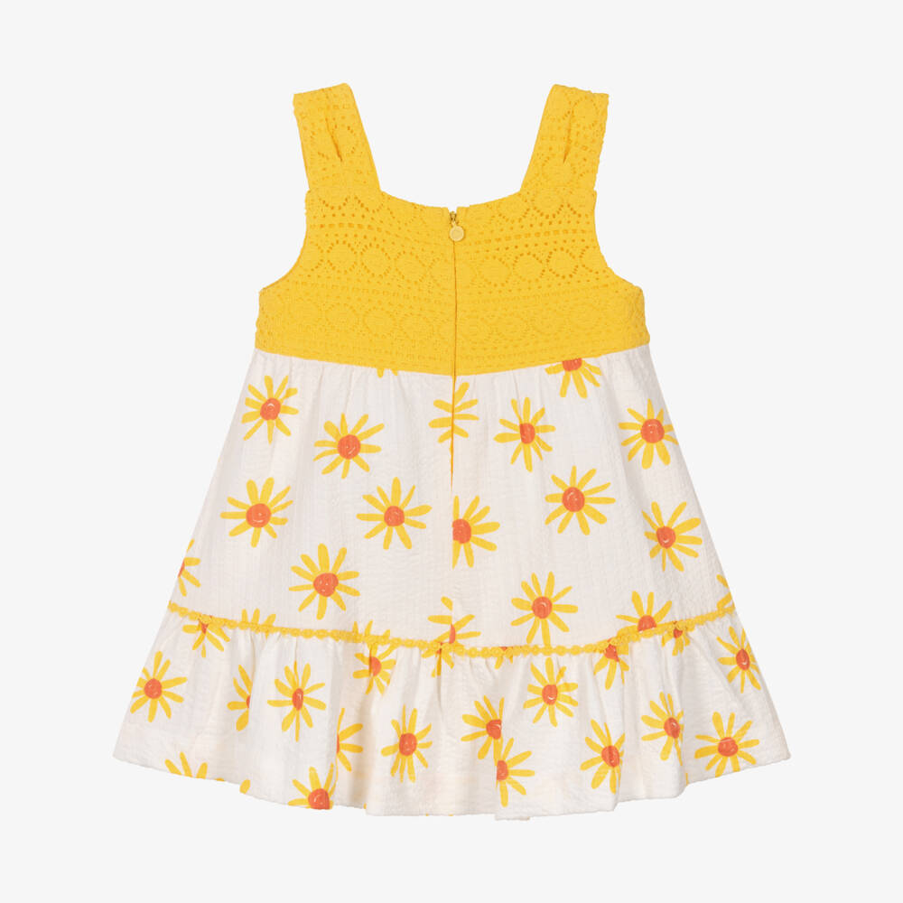 Mayoral-Girls Yellow & White Floral Cotton Jersey Sun Dress | Childrensalon