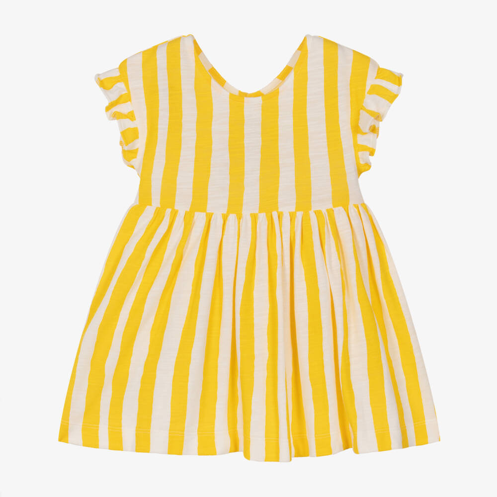 Mayoral-Girls Yellow & White Striped Cotton Dress | Childrensalon