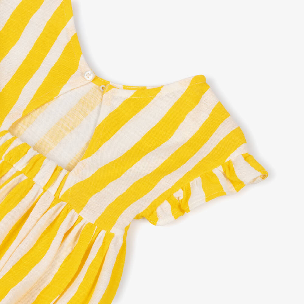 Mayoral-Girls Yellow & White Striped Cotton Dress | Childrensalon