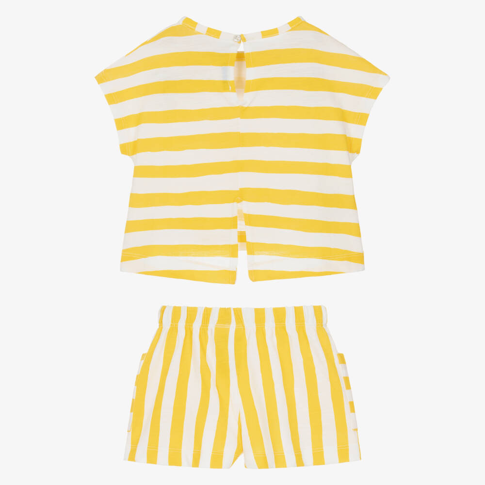 Mayoral-Girls Yellow & White Striped Cotton Shorts Set | Childrensalon