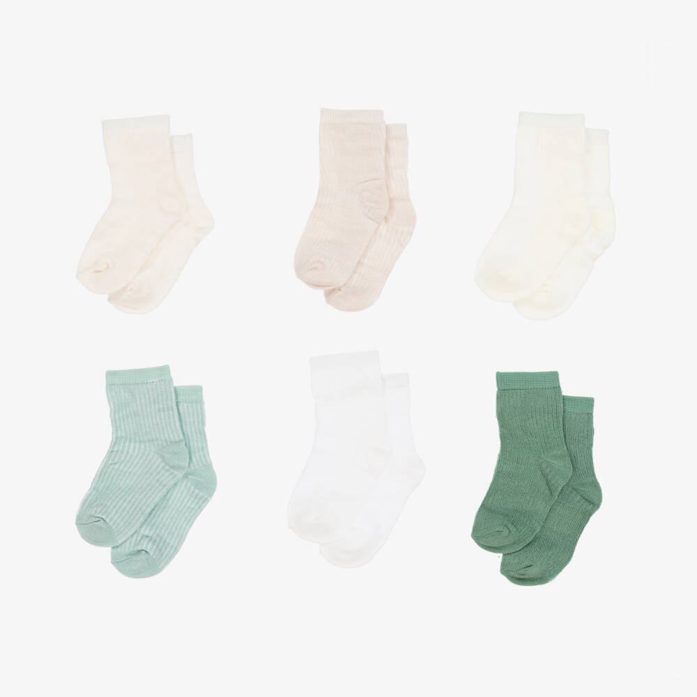 Mayoral Newborn-Green & Ivory Eco Vero Baby Socks (6 Pack) | Childrensalon