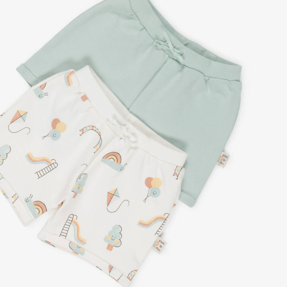 Mayoral Newborn-Green & Ivory Park Print Jersey Shorts (2 Pack) | Childrensalon