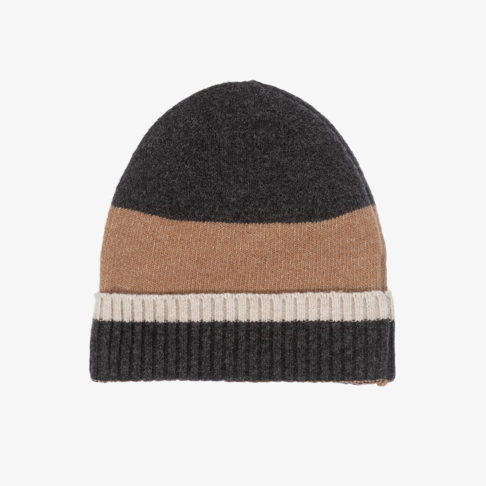 Mayoral-Шапка и снуд серо-бежевый из трикотажного хлопка | Childrensalon