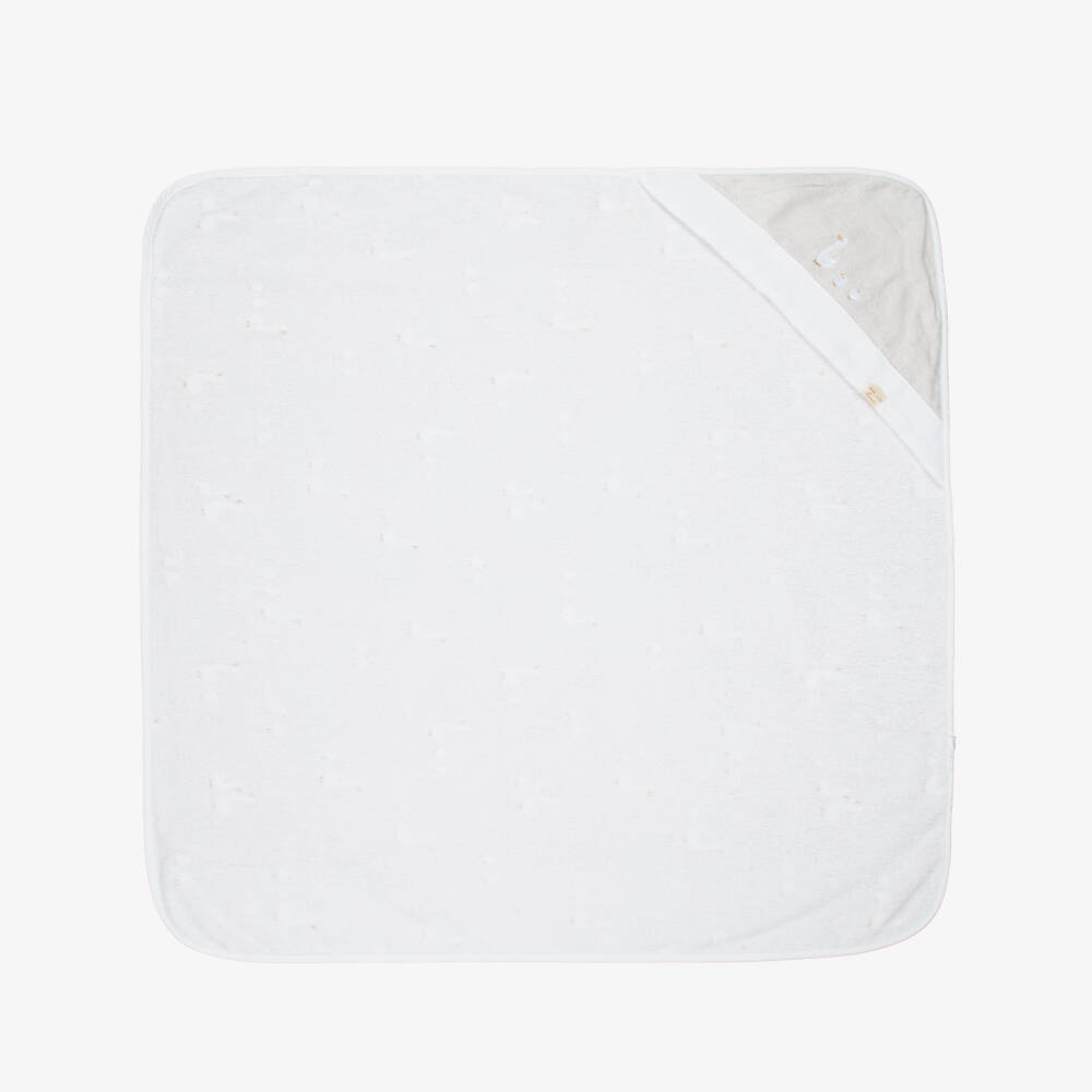 Mayoral Newborn-Grey Hooded Towel with White Duck Print (86cm) | Childrensalon