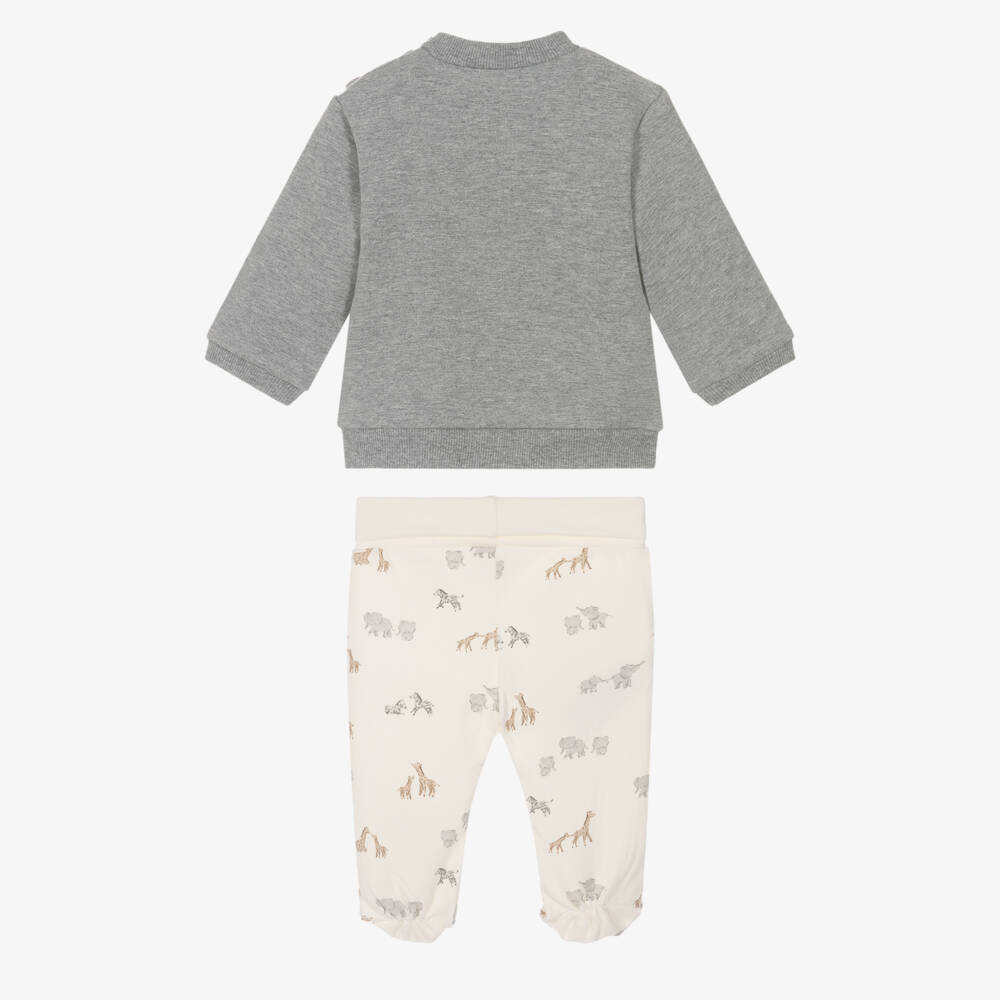 Mayoral Для новорожденных-Grey & Ivory Safari Animal 2 Piece Babygrow | Childrensalon