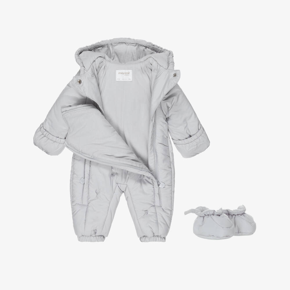 Mayoral Newborn-Grey Safari Animals Baby Snowsuit | Childrensalon