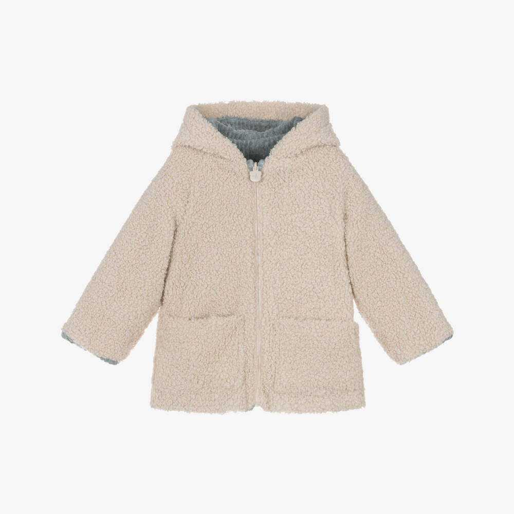 Mayoral Для новорожденных-Прогулочное пальто двустороннее серое велюровое и бежевое плюшевое для малышей | Childrensalon