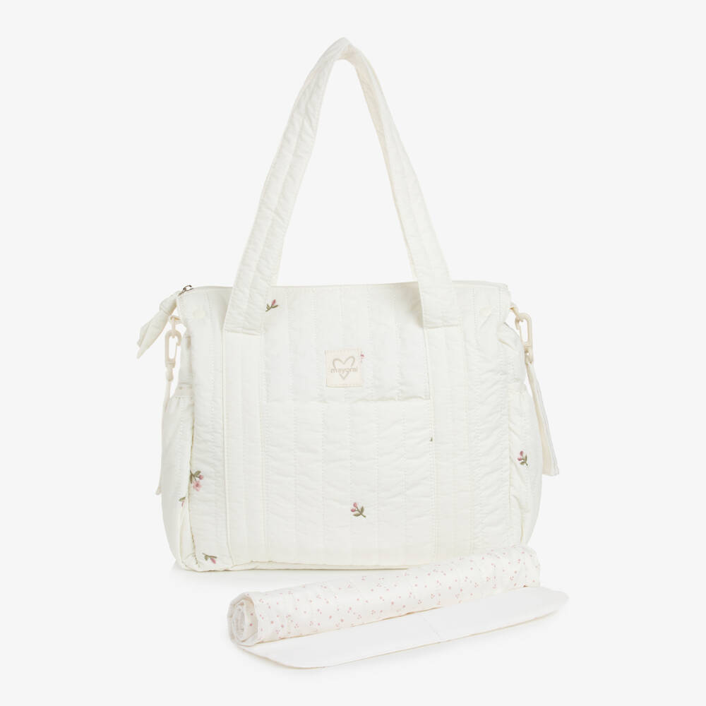 Mayoral Newborn-Ivory Baby Changing Bag with Floral Embroidery (38cm) | Childrensalon