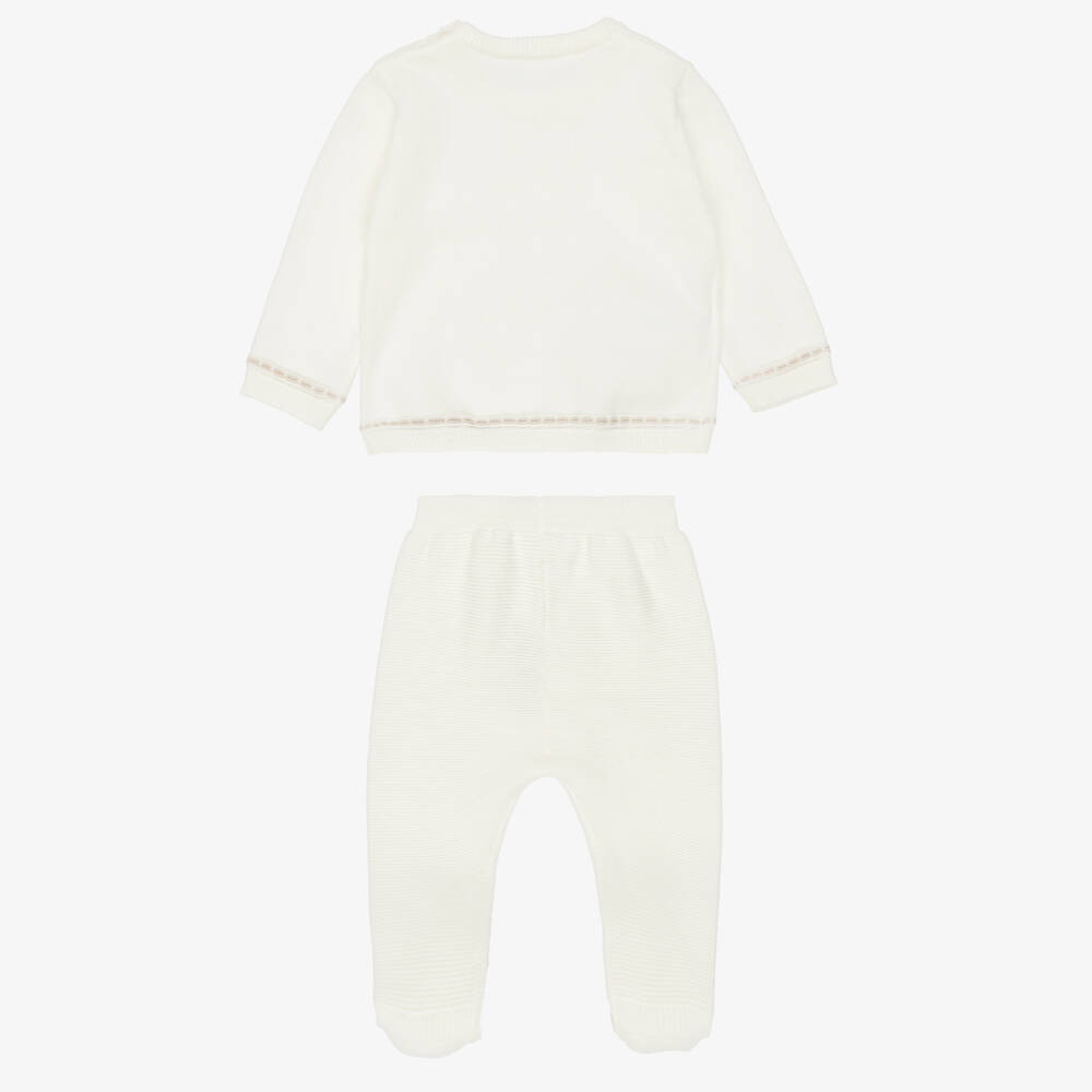 Mayoral-Ivory & Beige Cotton Knit 2 Piece Babygrow | Childrensalon