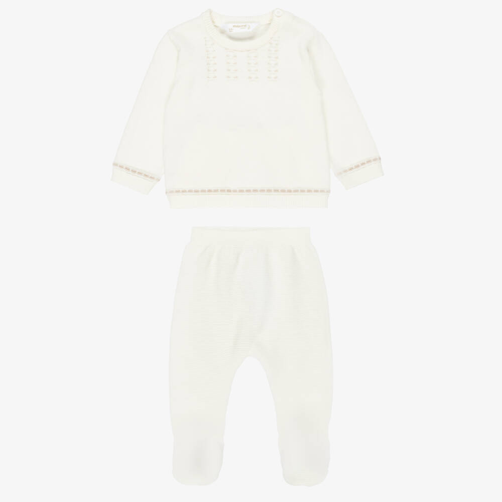 Mayoral-Ivory & Beige Cotton Knit 2 Piece Babygrow | Childrensalon