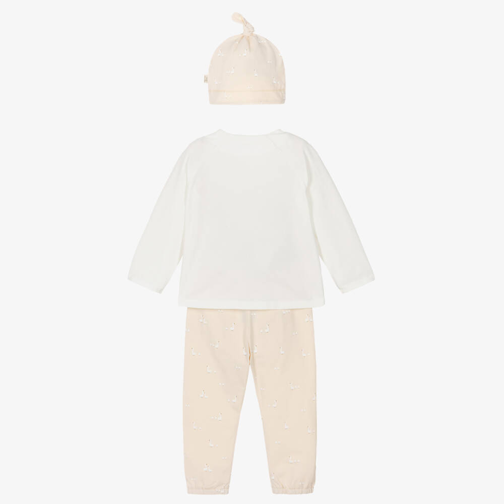 Mayoral Newborn-Ivory & Beige Duck Print Cotton Baby Trouser Set | Childrensalon