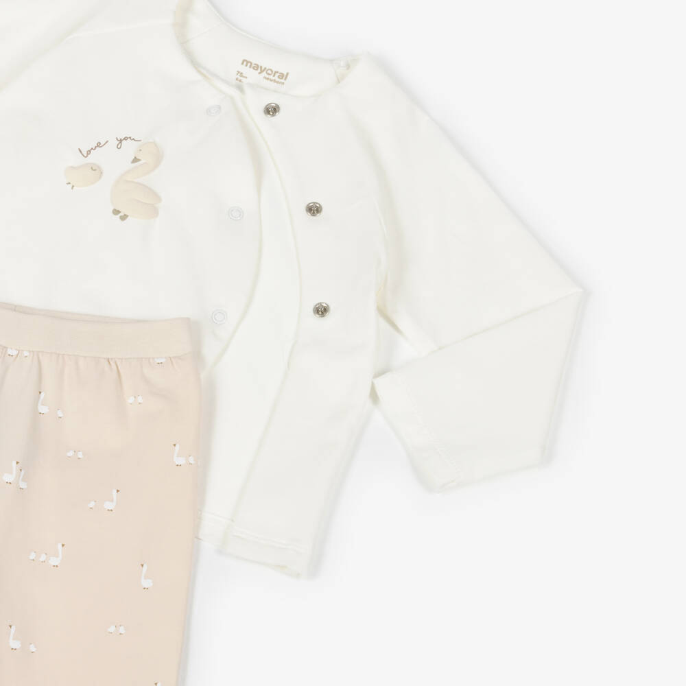 Mayoral Newborn-Ivory & Beige Duck Print Cotton Baby Trouser Set | Childrensalon