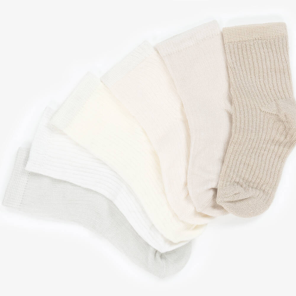 Mayoral Newborn-Ivory & Beige Eco Vero Baby Socks (6 Pack)  | Childrensalon