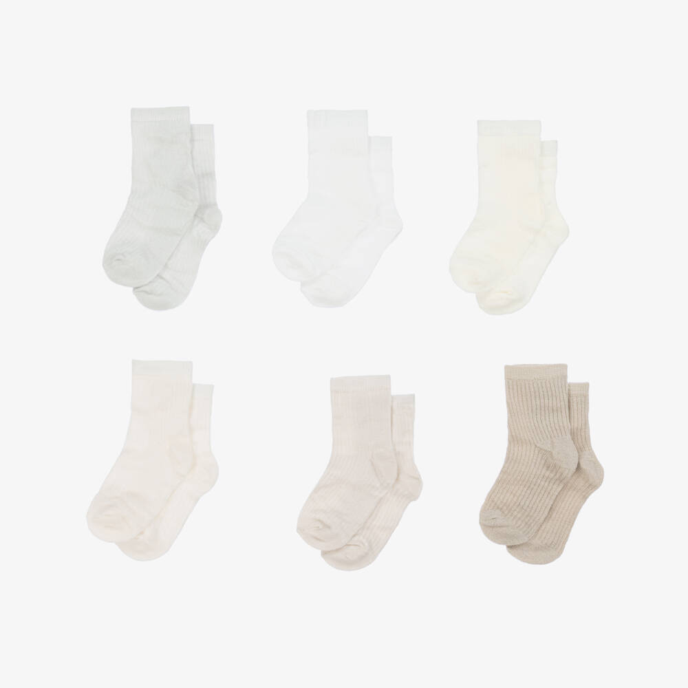 Mayoral Newborn-Ivory & Beige Eco Vero Baby Socks (6 Pack)  | Childrensalon