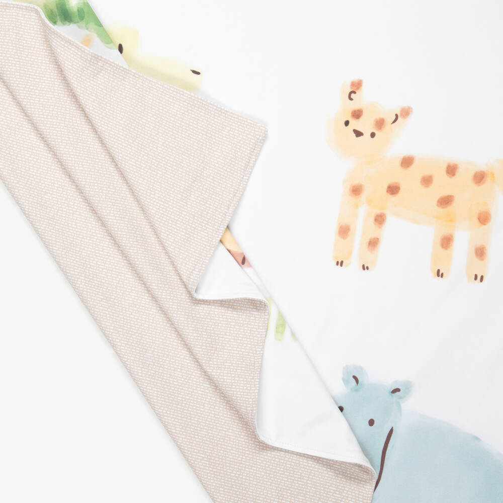 Mayoral Newborn-Ivory & Beige Reversible Blanket with Safari Animals (90cm) | Childrensalon