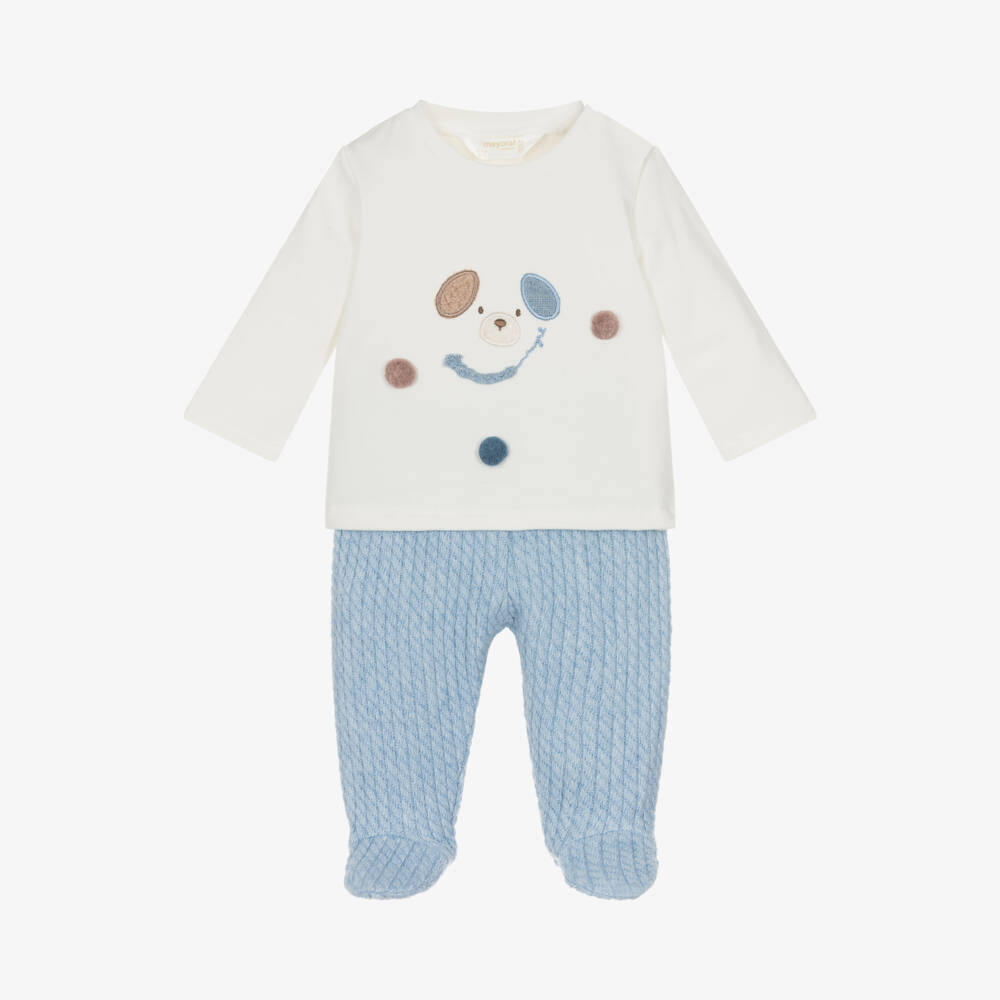 Mayoral Ivory Velour Teddy Bear Babygrow main image 1