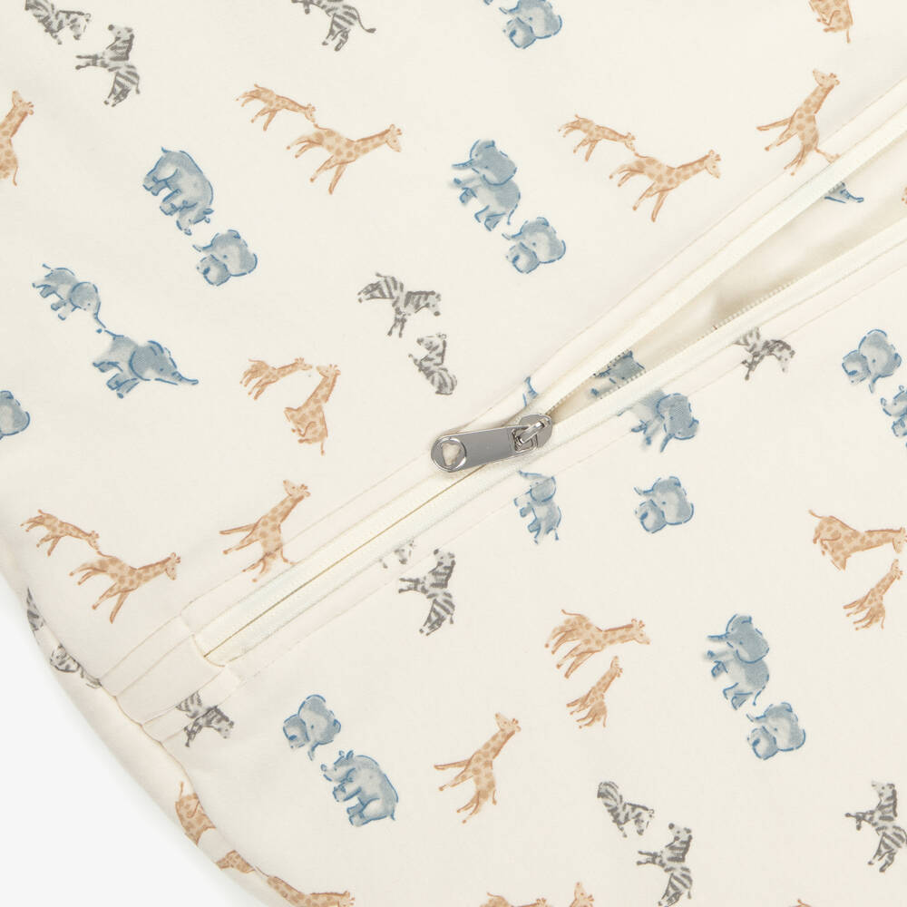 Mayoral Newborn-Ivory & Blue Cotton Jersey Safari Animals Sleeping Bag (75cm) | Childrensalon