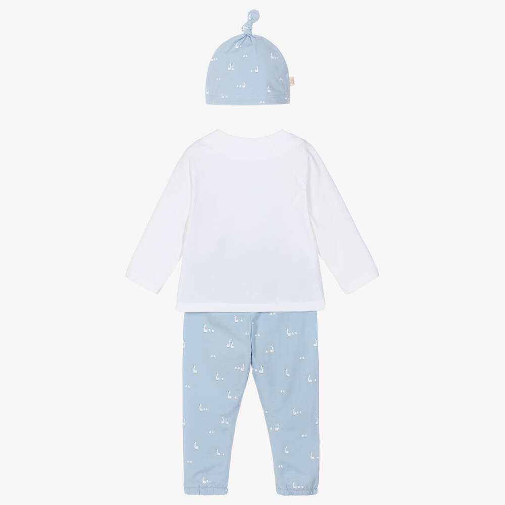 Mayoral Newborn-Ivory & Blue Duck Print Cotton Baby Trouser Set | Childrensalon